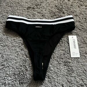 NWT Chooks LA High Rise Thong Bikini Bottoms in Black/White